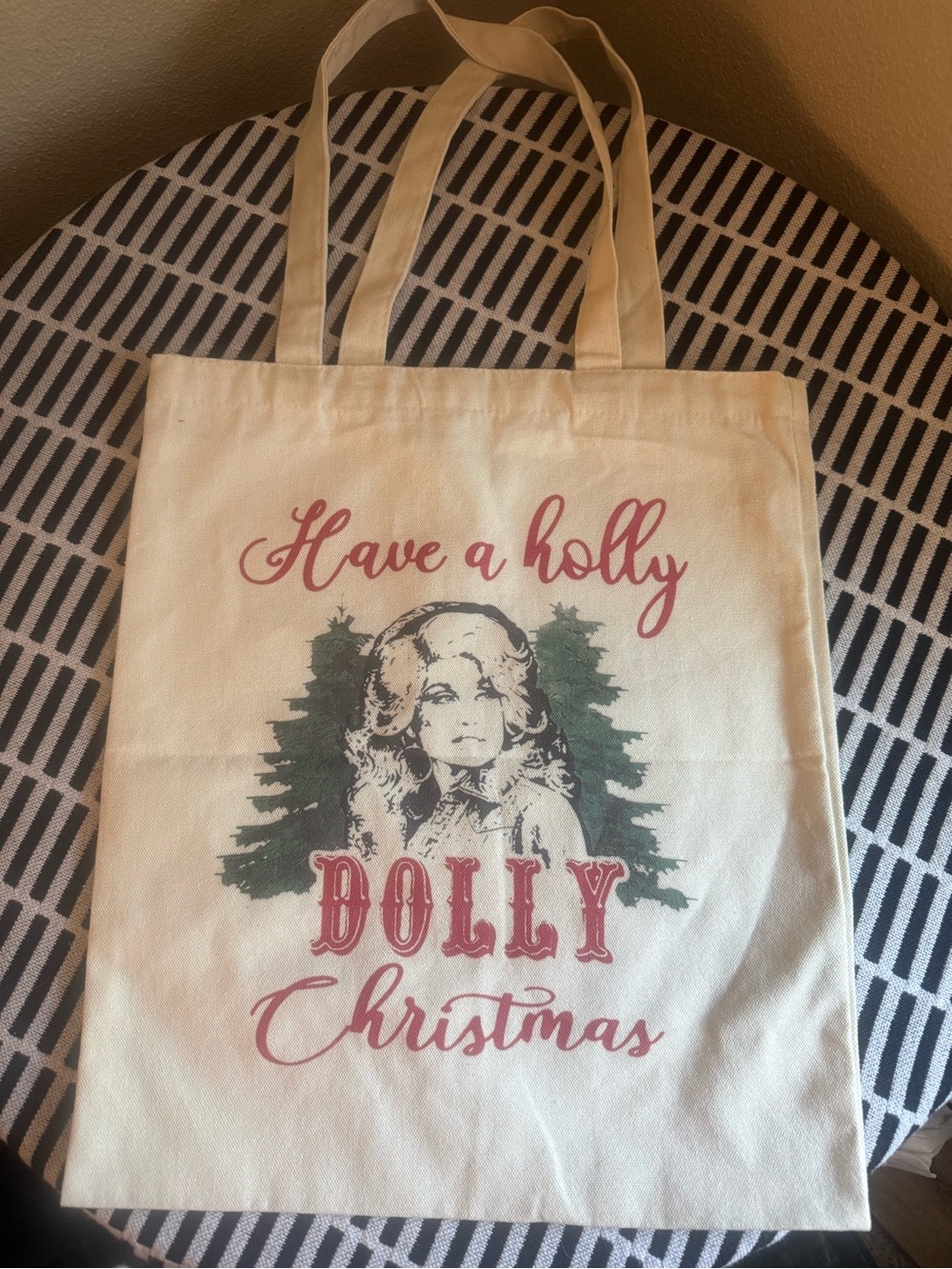Cream 'Have a Holly Dolly Christmas' Canvas Tote
